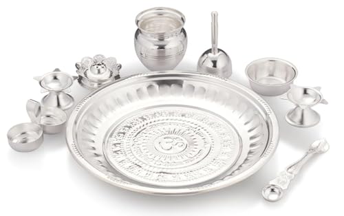 9 pcs Silver Polished Puja Set