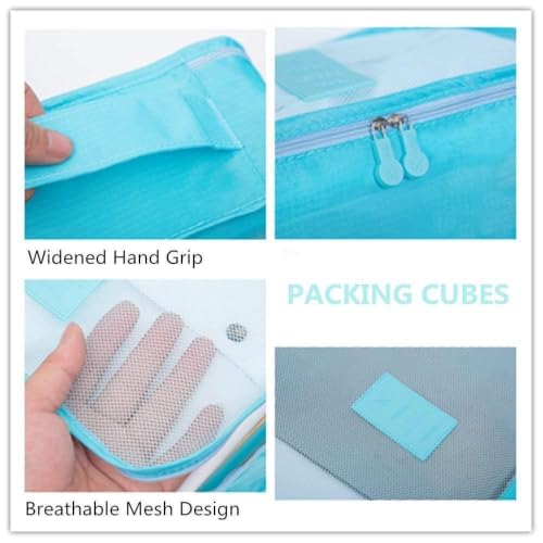 Image of Travel Organizer Pouch Set of 6, Space Saver Packing Cubes for Suitcase, Clothes, Underwear, Socks and Shoes (SKY BLUE)