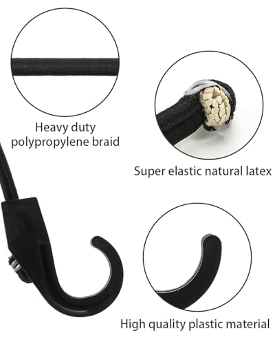 Image of 2 Pack Bungee Cords with Hooks, Adjustable Extra Strong Outdoor Elastic Rope 52.3 Inch, Rubber Elastic Bungee Straps with Buckle Hooks for Outdoor, Camping, Tarps, Bike Rack, Tent, Truck