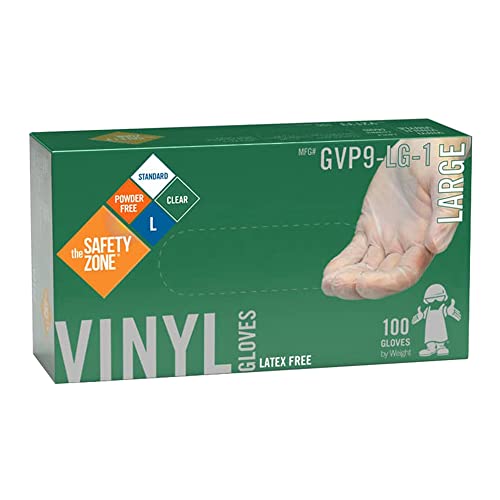 Safety Zone GVP9-LG-1 Standard Glove, Powder Free, Non-Medical, 4 mil, L, Vinyl, (Pack of 1000)