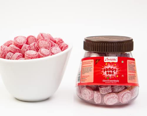 Image of CandyVille Frootfab Strawberry Candy Jar (400 Gram) | Fruit Flavoured Candy