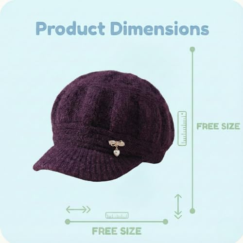 Image of Kraptick Women's Winter Knit Visor Beanie Hat with Soft Fleece Lining, Stylish Woollen Slouchy Warm Cap for Ladies, Snow Sun Shield Knit Cap for Winter -2
