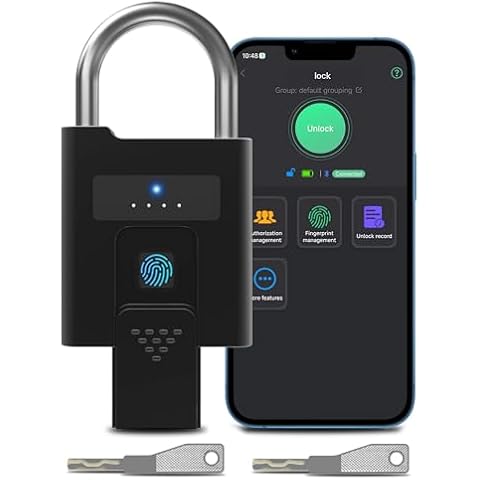 eLinkSmart Heavy Duty Fingerprint Padlock with Key, Weatherproof Bluetooth Biometric Keyless Electronic Digital Smart Combination Pad Lock for Outdoor Fence Gate Pool Shed Storage Gym Locker Travel Cover