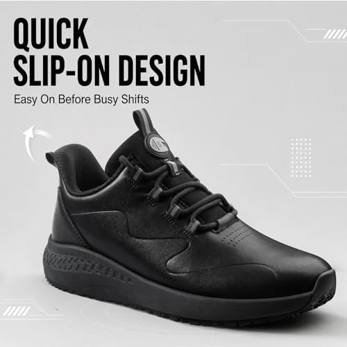 Image of Non Slip Work Shoes for Men Slip on Waterproof Kitchen Chef Restaurant Walking Sneakers Comfortable Food Service Working Footwear Leather Nursing Shoe