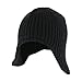 Black Winter Knit Sherpa Beanie Hat w/Earflaps & Fleece Lining, Snug Fit Cap