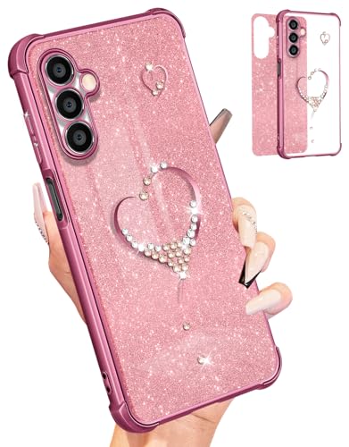 Petitian for Samsung Galaxy A15 5G Phone Case Women Girls Girly A15 5G Cases Cover Glitter Bling Sparkle Diamond with Luxury Elegant Heart Design Fashion Cute Telephone Case 6.5