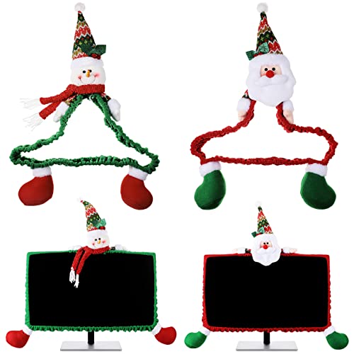 Funtery 2 Pcs Christmas Computer Monitor Border Cover Snowman Santa Christmas Computer Cover Screen Elastic Decorations for Home Office Laptop
