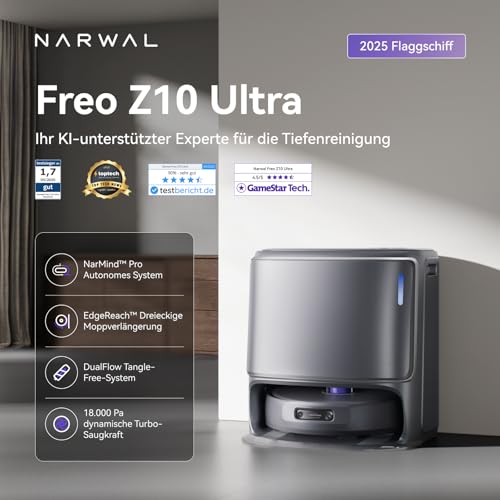 NARWAL Freo Z10 Ultra robotstofzuiger met 18.000Pa zuigkracht, driehoekige dweil, randreiniging, anti-klit en AI-sensoren - Afbeelding 3