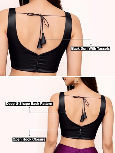 Image of TRENDMALLS Women's Fandy Satin Silk Blouse Sweetheart Neck Sleeveless Saree Blouse Choli Stylish Saree Blouse Ready to Wear