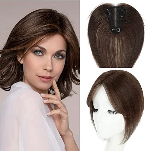 Hair Toppers for Women Hairpieces for Women Topper Adding Extra Hairvolume Swiss Base Clip in Hair Extensions 10inch (Medium Brown)