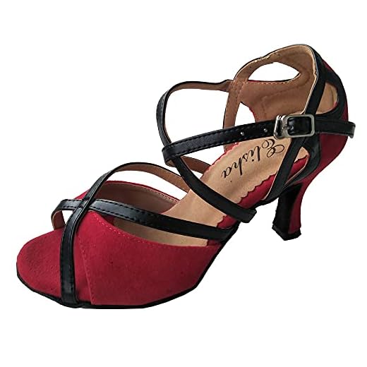 Chaussures de danse latine à bout ouvert pour femme Rouge, rouge (Talon : 7,6 cm), 39 EU