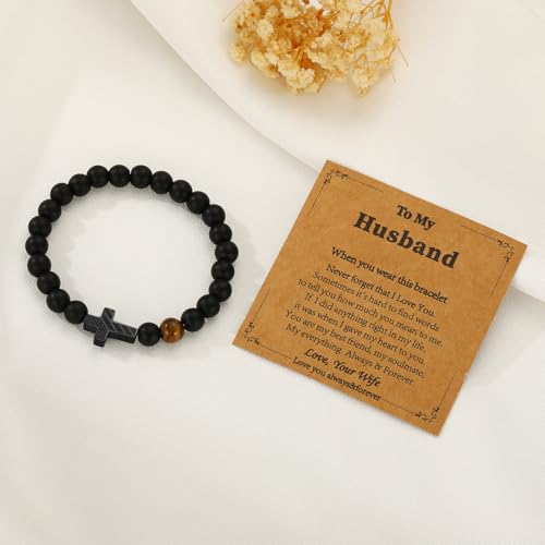 Gifts for Dad New Dad Stepdad Husband, American Flag Cross Beads Bracelet Jewelry Gifts for Father Men from Daughter Son Wife