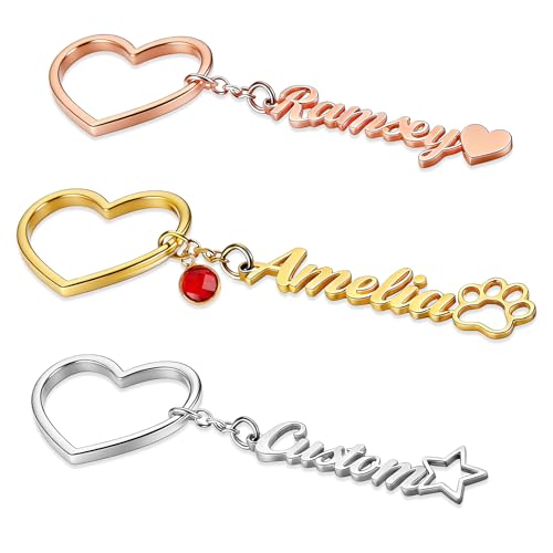 HJX Custom Name Keychain for Women, Personalized 18K Gold Plated