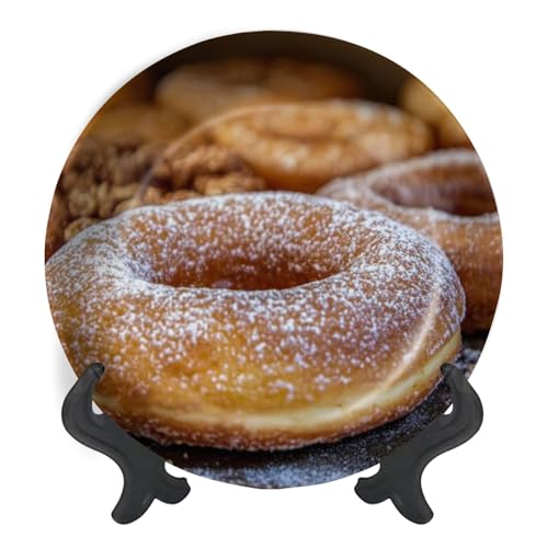 Decorative Plates for Display donuts are freshly baked sprinkled delicious powdered sugar plain Gift Plates Ceramic Collections Plates Hanging Artwork for Living Dining Room Kitchen Souvenir