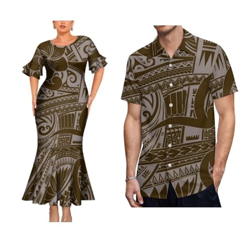 Pacific Islands Samoa Couple Suit Custom Polynesian Pattern Design Women's Sheath Dress Men's Casual Shirt