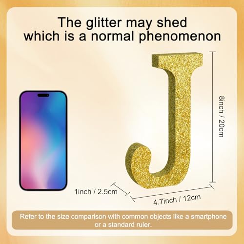 Image of TONIFUL 8 Inch Gold Glitter Letter J Table Centerpiece A-Z Gold Birthday Party Decorations,Gold Alphabet J for Birthday,Chrismas,Graduation,Bridal Shower,Wedding,Anniversary Party Supplies