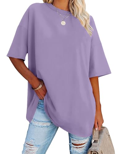 VVNTY Magliette estive oversize da donna moda taglie forti top a maniche corte vestiti larghi casual 2025, Viola1., L