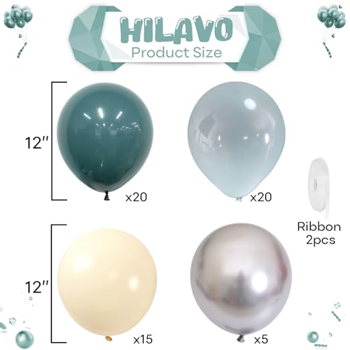 Image of Dusty Blue Balloon Set, 60Pcs 12 Inch Retro Baby Slate Blue Ivory White Metallic Silver Balloons Birthday Decor, Pastel Blue Beige Cream Ocean Balloon for Bridal Wedding Gender Reveal Party Decoration