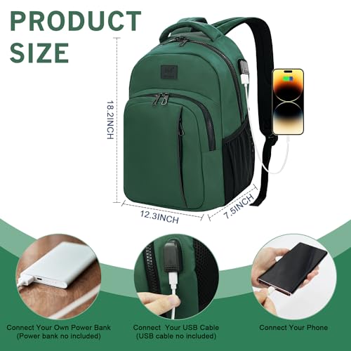 WOLT Laptop Backpack for Men Women for 15.6 Inch and 17 Inch Notebook, Travel Backpack Carry On Flight Approved with Computer Compartment, College Bookbag with USB Charging Port (Green)2