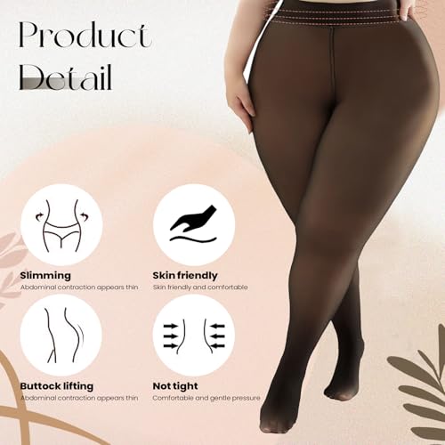 Image of Caprilite Plus Size Fleece Lined Tights - Winter Fake Translucent Warm Sheer Thick Tights Thermal Pantyhose Leggings for Women