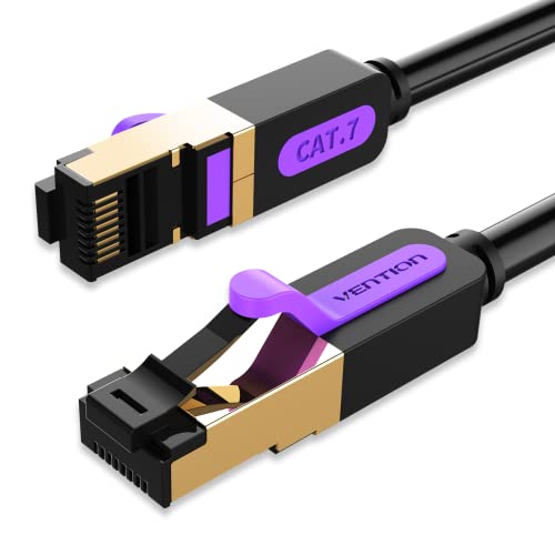 VENTION Cat.7 LANケーブル SSTP ハイスピード イーサネットケーブル、CAT7 ギガビット LAN ネットワーク RJ45 ケーブル、10Gbps、600MHz/s STP用、スイッチ、ルーター、モデム、パッチパネル、アクセスポイント、パッチフィールドに対応 (2m, ブラック)