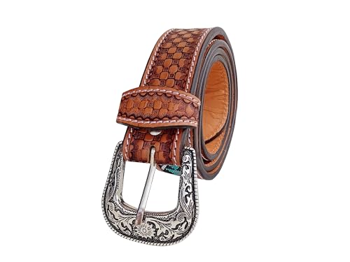 Western Tooled Leather Beaded Belt For Men and Women 30AB011 5