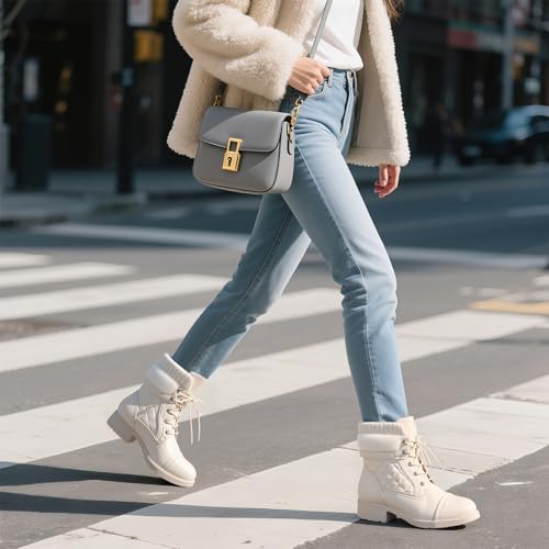 Image of STQ Womens Combat Boots Lace Up Ankle Booties With Side Zipper Fall Winter