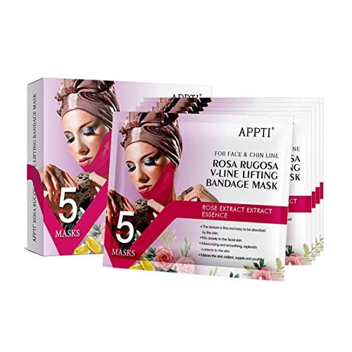 V Line Shaping Face Masks Double Chin Reducer Contour Tightening Face Slimming Strap V Lifting Hydrogel Collagen Mask Chin Up Patch 5 Piece