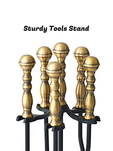 Lichamp Fireplace Tools Set, 5-Pieces Indoor Outdoor Sturdy Fire Place Poker Sets with Retro Gold Handle, FTS45GD