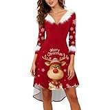 Generisch Vestido de Navidad para mujer, Navidad, divertido, vestido de reno, elegante, cuello en V, vestido de fiesta de Navidad, manga larga, vestido de cóctel de Navidad, disfraz de invierno