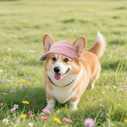 Voarge Hunde Baseballmütze, Verstellbar Hundecap mit Ohrlöchern Sonnenhut Sommer Reise Hut, Cord, atmungsaktiv, Hunde-Sonnenhut (Rosa, M)