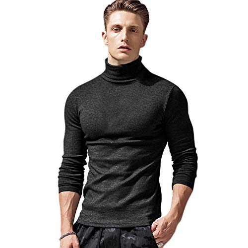 Envmb Mens Mock Turtleneck Long Sleeve Shirts Cotton Thermal Slim Fit T-Shirt Basic Undershirt Pullover Tees Black