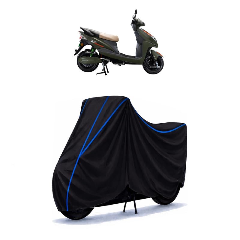 Image of Scooty Cover Water Resistant for Lectrix EV LXS 3.0 | Universal Scooter & Bike Cover | Heavy Duty UV Dust, Rain & Scratch Protection | Elastic Fit All Weather Indoor Outdoor | Black with Blue Piping