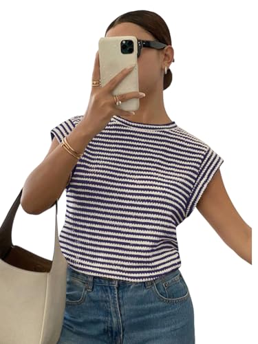 Image of Jawdrobe Women's Striped Western Top Round Neck Cap Sleeve T-Shirt for Women