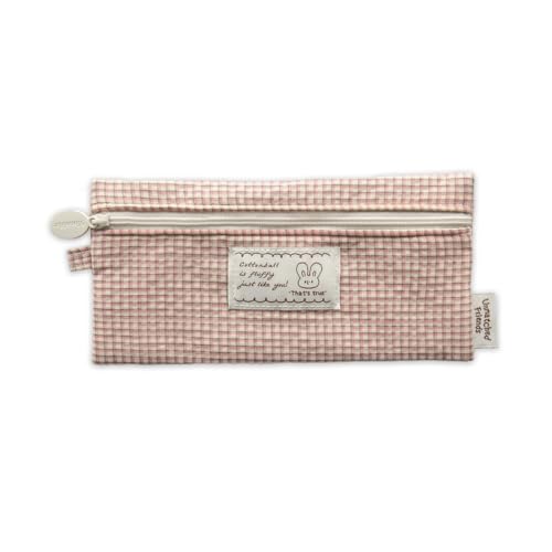 Image of Monolike Unmatched Friends Fabric Check Pencil Case Series. 2, Vintage pink - Pencil Pouch, Portable Pencil Bag, Pencil Case, Office Pouch case, Cushion, Soft, Vintage