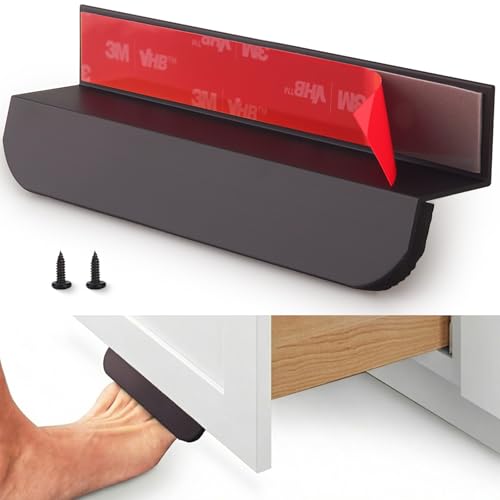 RVPEKUPE 1-Pack Under Cabinet Foot Pull with Thick EVA Soft Pads Hands Free Toe Opener for Kitchen Trash Cabinet Drawer Aluminum Alloy 4-3/4 Inch Matte Black