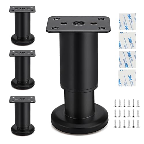 Lrocotanc 4 Piezas Patas para Muebles Altura Regulables, 80-180mm Patas para Muebles Negras, adecuados para Patas de Muebles en armarios, mesas y sofás, incluidos Tornillos (120MM-180MM)