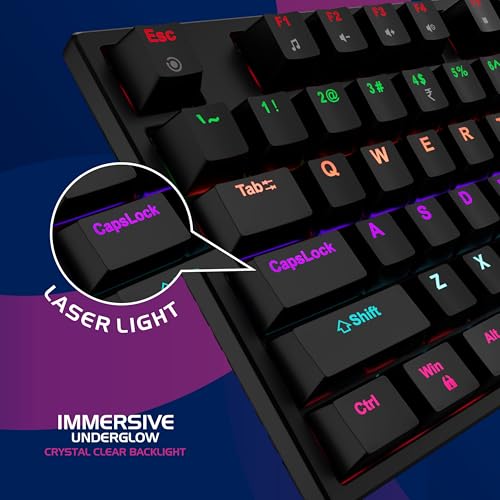 Image of Zebion Spear Mechanical Gaming Keyboard, Tacticle Switches, 16 Lighting Effects, 25 Anti Ghosting Keys, 12 Multimedia Keys, Square Keycaps, Full Size Wired Keyboard for Windows /Mac /PC (Black)