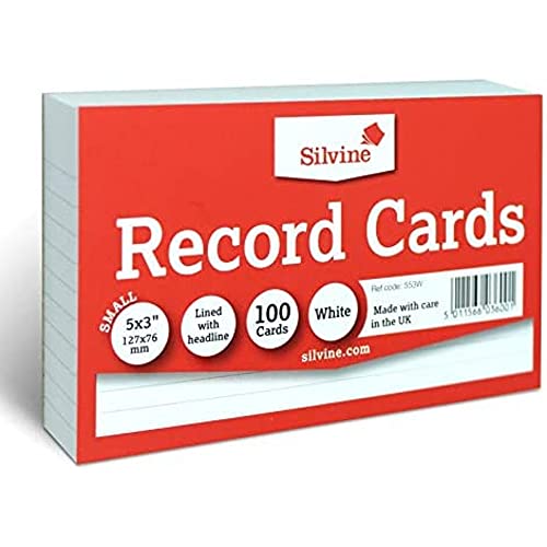 Silvine 5x3 Record Cards - Lined with headline 100 cards per pack. Ref 553W (127 x 76mm)