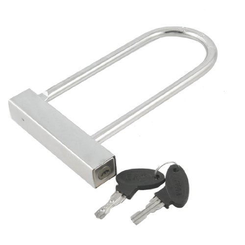 Aexit Silver Tone Bike Locks Rectangle Metal Security Bicycle Motorbike Lock w U-Locks 2 Keys