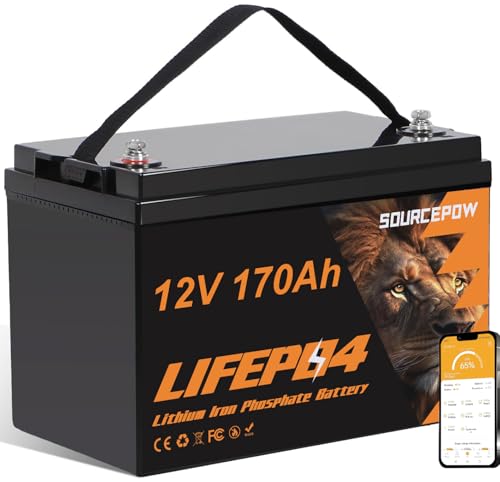 12.8V 170Ah LiFePO4 Lithium Battery BCI Group 31, Rechargeable Deep Cycle Batteries with 150A BMS, 8000+ Deep Cycles, for Trolling Motor, Boat, RV, Solar, Off-Grid