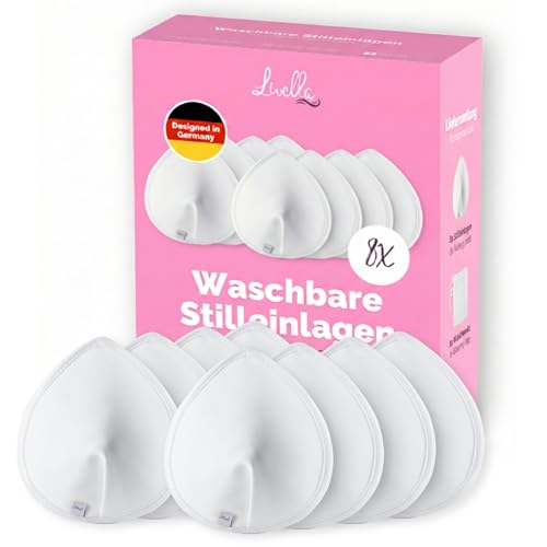 Livella | Waschbare Stilleinlagen (8 Stück) mit saugstarkem Kern aus natürlichen Bambusfasern/wiederverwendbar/inkl. Wäschenetz (Weiß)