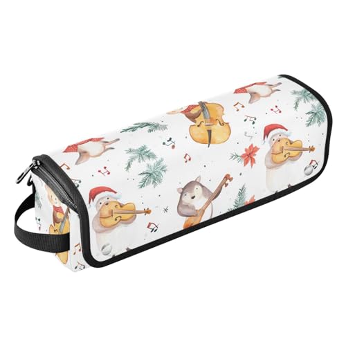 Bolsa de viaje para herramientas de cabello con diseño de animales tocando instrumentos musicales, con tapete resistente al calor para planchas y rizadores miniatura 1