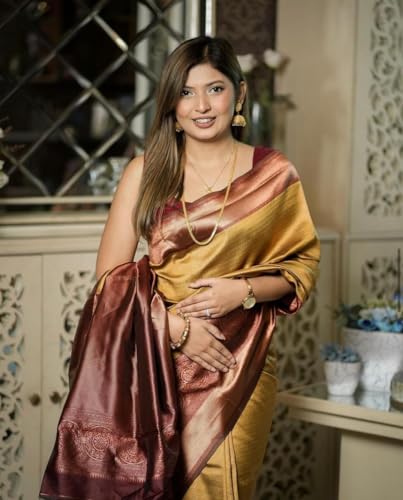 Image of Flosive Women's Kanjivaram Silk Saree With Beautiful Blouse With Zari Border