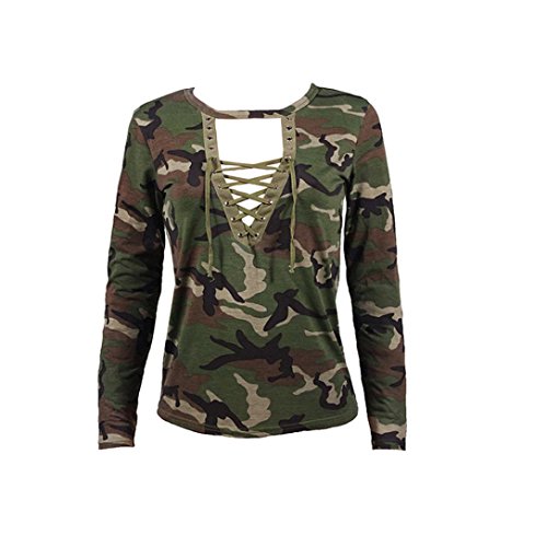 Tefamore Blusa Mujer Camisa de Manga Larga Slim Casual Camuflaje Imprimir Tops Moda (Tamaño:XL, Camouflage)