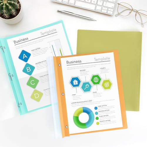 Image of HAUTOCO 30 Pack Report Covers with 3 Prong Fasteners 10 Colors Clear Front Plastic Folders Letter Size, Presentation Folder for Resumes Proposals and School Use, 100 Sheet Capacity