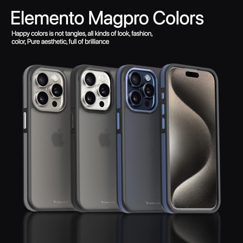 Image of Vaku Luxos Elemento Series Back Cover Case for iPhone 15 Pro Metal Frame Camera Bump Shockproof Scratch Resistant Slim Thin Military-Grade Protection- Grey