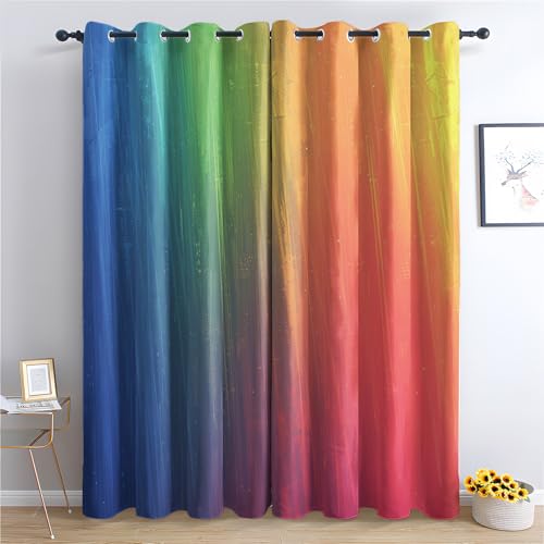 SZLYZM Ombre Colourful Blackout Curtains for Bedroom living Room, Gradient Multicolour Modern Curtains 90x90, 90 Inch Drop Curtains 2 Panels Set, Thermal Eyelet Drapes Decorative Window Treatments