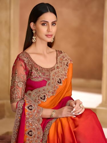 Image of AKHILAM Women's Satin Sequence Embroidery Saree With Unstitched Blouse Piece(SNDLWOD1601 TFH Parent)