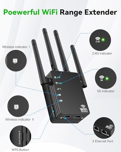 Image of WiFi Extender Signal Booster with Strong Coverage - WiFi Extender, 1200Mbps Dual Band 5GHz /2.4GHz, 12880 Sq.Ft Range, 105-Device Compatibility, Easy Install for Home Use